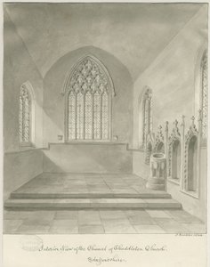 Interiør af Cheddleton Church: sepia tegning af John Buckler