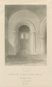 Interiør af Church Eaton Church: sepia tegning af John Buckler