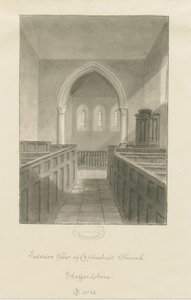 Interiør af Coppenhall Church: sepia tegning af John Buckler