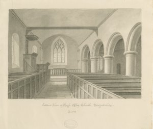 Interiør af High Offley Church: sepia tegning af John Buckler
