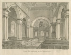 Interiør af Ingestre Kirke: sepia tegning af John Buckler