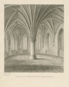 Interiør af Lichfield Cathedral - Bibliotek over Chapter House: sepia tegning af John Buckler