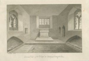 Interiør af Statfold Kapel: sepia tegning af John Buckler