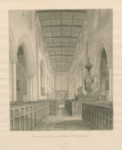 Tamworth-kirkens interiør: sepia-tegning af John Buckler