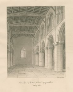 Interiør af Tutbury Priory Church: sepia vask tegning af John Buckler