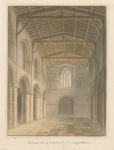Interiør af Tutbury Priory Church: akvarelmaleri af John Buckler