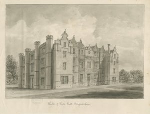 Keele Hall: sepia tegning af John Buckler