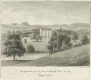 Leek - Ball Haye Hall: sepia drawing, 1844dani af John Buckler