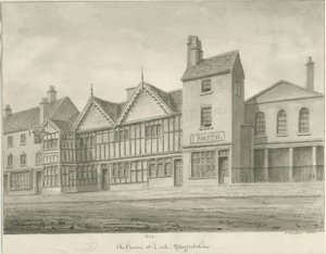 Leek Town - Gamle huse: sepia-tegning, 1844 af John Buckler