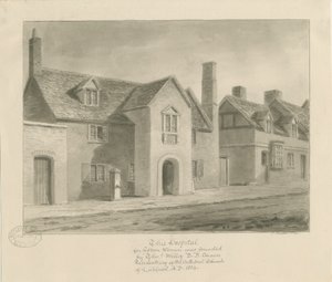 Lichfield - Hospital for Women: sepia tegning af John Buckler