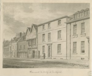 Lichfield - Bibliotek: sepia-tegning, 1833 af John Buckler