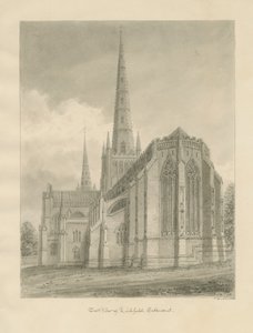 Lichfield Cathedral - East View: sepia-tegning, 1838 af John Buckler