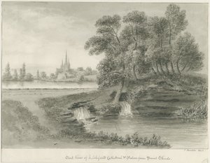 Lichfield Cathedral - East View: sepia-tegning, 1844 af John Buckler