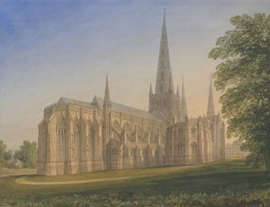 Lichfield Cathedral - North East View: vandfarvemaleri, nd [1770-1851] af John Buckler