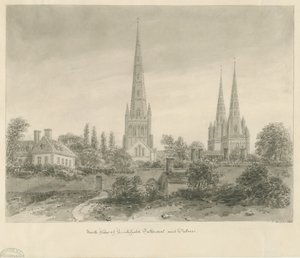 Lichfield Cathedral - North View: sepia drawing, 1838dani af John Buckler