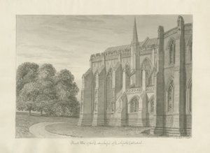 Lichfield Cathedral - North View: sepia-tegning, 1845 af John Buckler