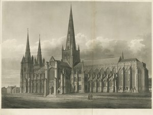 Lichfield Cathedral - South East View: akvatintegravering og [?1800-tallet]