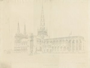Lichfield Cathedral - South East View: outline etching, nd [1808] dani af John Buckler