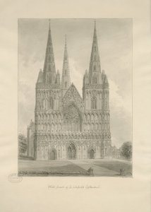 Lichfield Cathedral - West Front: sepia-tegning, 1806 af John Buckler