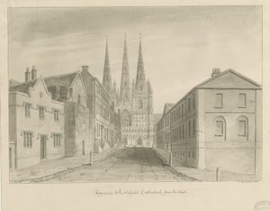 Lichfield Cathedral: sepia tegning af John Buckler