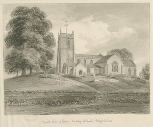 Madeley Church: sepia vask tegning af John Buckler