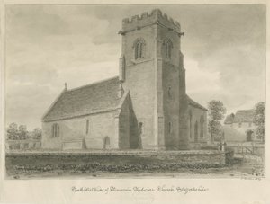 Mavesyn Ridware Church: sepia tegning, 1839 af John Buckler