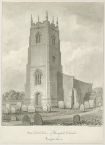 Mayfield Church: sepia tegning af John Buckler