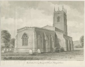 Mayfield Church: sepia drawing, 1844dani af John Buckler
