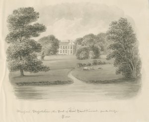 Meaford Hall: sepia vask tegning af John Buckler