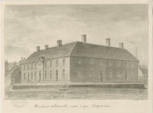 Newcastle-under-Lyme - Almshouses: sepia drawing, 1840dani af John Buckler