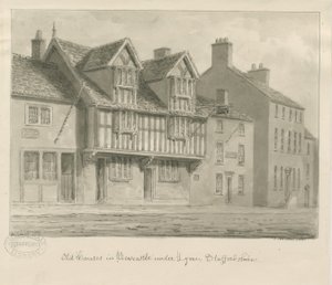 Newcastle-under-Lyme - Old Houses: sepia drawing, 1840dani af John Buckler
