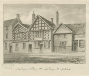 Newcastle-under-Lyme - Old Houses: sepia drawing, 1840dani af John Buckler