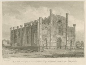 Newcastle-under-Lyme - romersk-katolske kapel: sepia vask tegning, 1840 af John Buckler