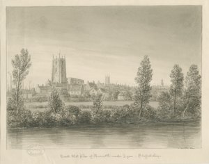 Newcastle-under-Lyme Town: sepia vask tegning af John Buckler