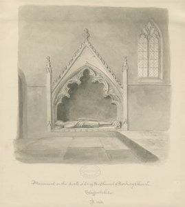 Norbury Church - Monument til Ralph le Boteler: sepia vask tegning, 1843 af John Buckler