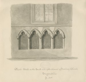 Norbury Church - Priests" boder: sepia vask tegning, 1843 af John Buckler