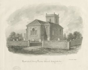 Norton-in-the-Moors Church: sepia vask tegning af John Buckler