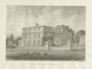 Okeover Hall: sepia vask tegning, 1847 af John Buckler