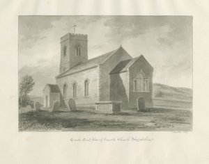 Onecote Kirke: sepia vasketegning, 1847 af John Buckler