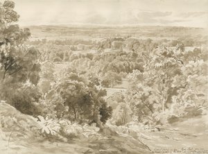 Patshull House and Park: sepia vask tegning af John Buckler