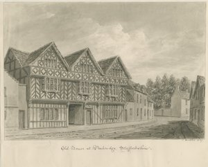 Penkridge Town - Old House: sepia tegning af John Buckler