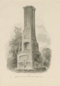 Pillaton Hall - Køkkenskorsten: sepia tegning (vignetteret), nd [1841] (tegning) af John Buckler