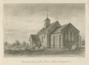 Pipe Ridware Church: sepia tegning af John Buckler