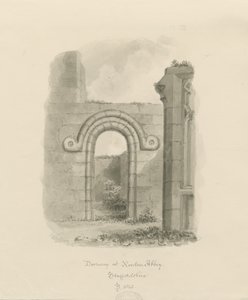 Ranton Abbey [Priory] - Rester af en døråbning: sepia-tegning af John Buckler