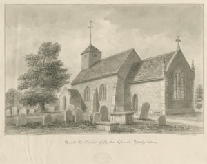 Ranton Church: sepia tegning, 1842 af John Buckler