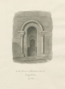 Rolleston Church - sydindgang: sepia tegning af John Buckler