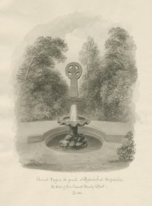 Rolleston Hall - Gammelt kors: sepia-tegning, 1848 af John Buckler