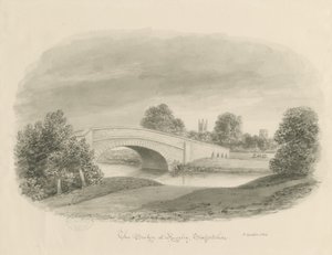Rugeley Town - Bridge: sepia-tegning, 1842 af John Buckler
