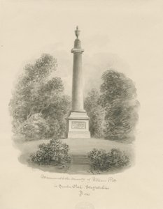 Sandon - Monument til William Pitt: sepia vask tegning af John Buckler