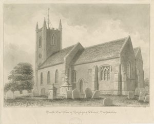 Seighford Church: sepia wash tegning, 1842 af John Buckler